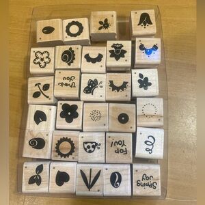 29 Small Basic 1x1 stamps spring theme. Lady Bug, Flowers, Circle, Heart